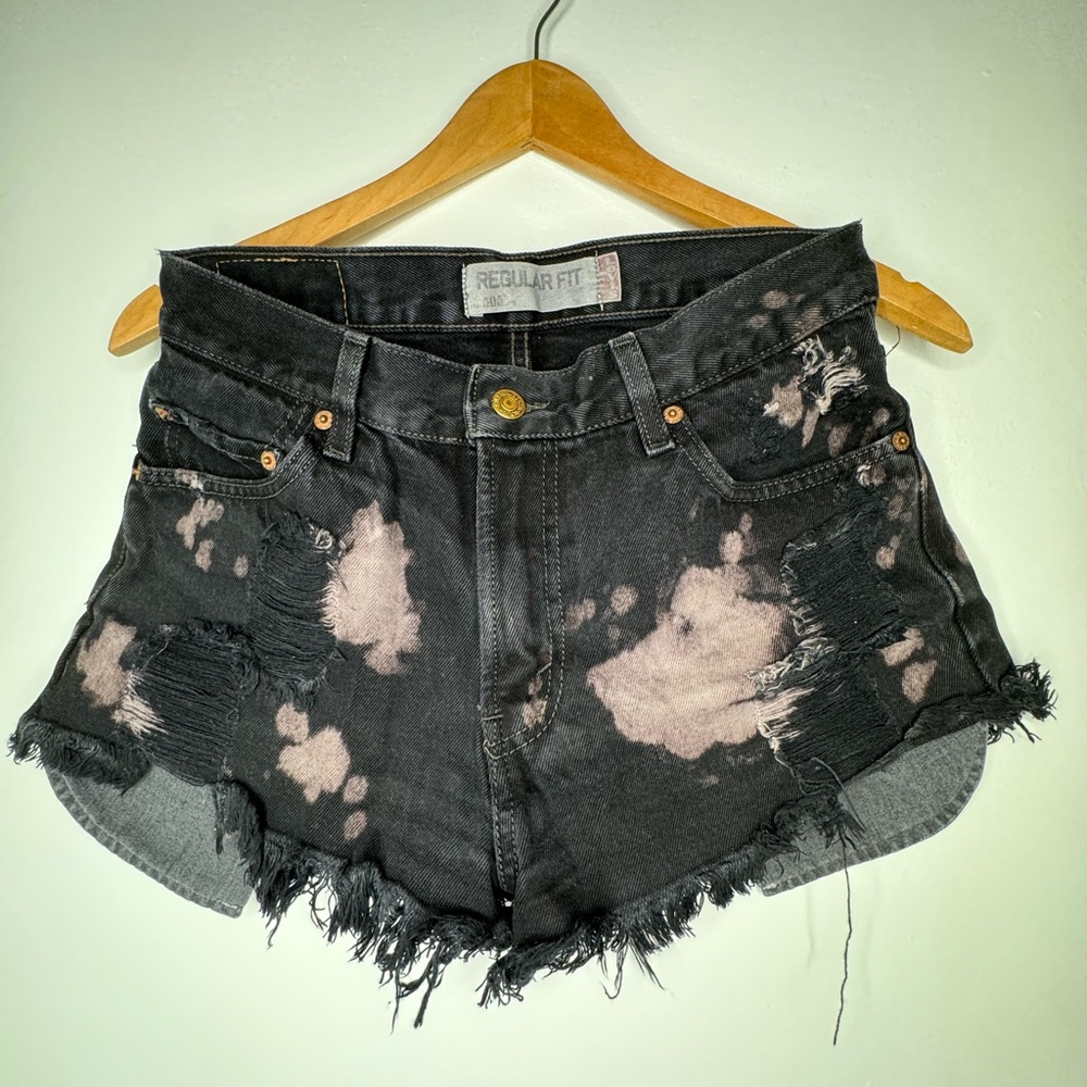 Levi’s Distressed Black Denim Shorts